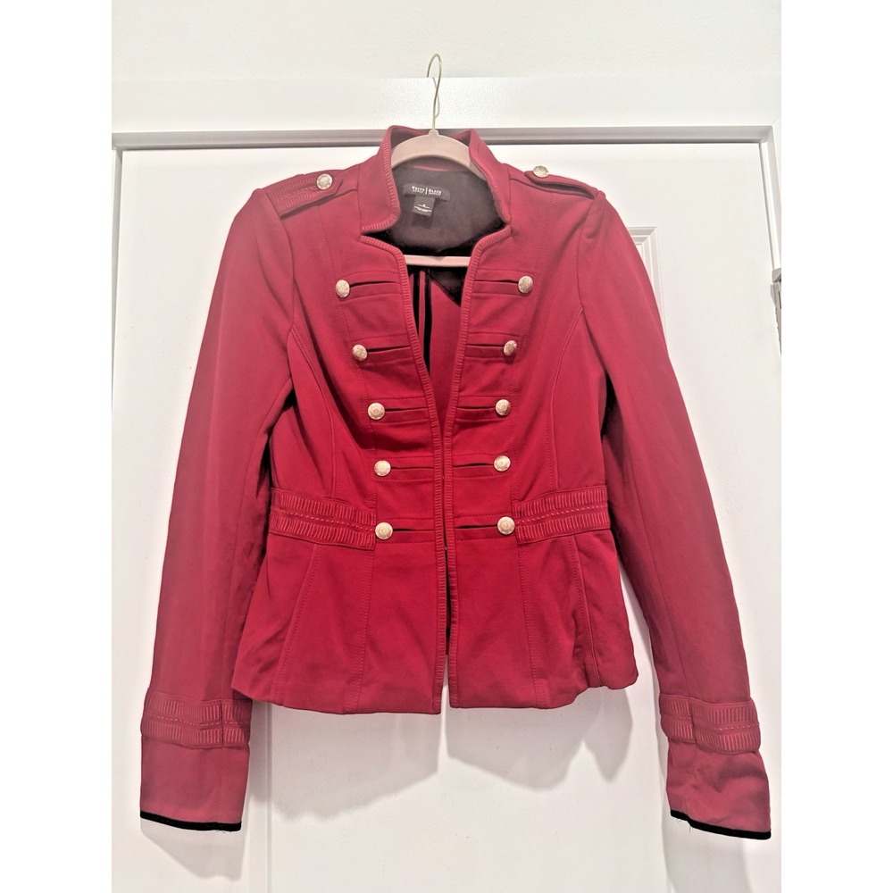 White House Black Market Military Style Blazer Sz 6 Long Sleeve Burgundy Stretch - Picture 4 of 14